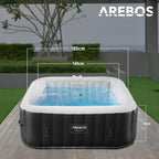 Spa Whirlpool Tenerife 185x185cm 910L 2400W mit 130 Massagedüsen LED-Beleuchtung und Abdeckung für 6 Personen
