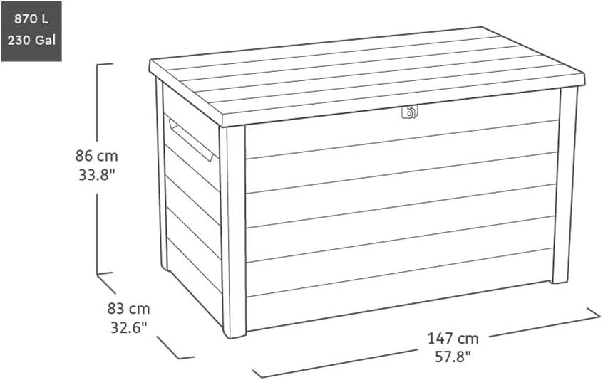 Auflagenbox 870 Liter Gartenbox Kunststoff wasserdicht mit Belüftung und Gasdruckfedern 147x83x86 cm Holzoptik
