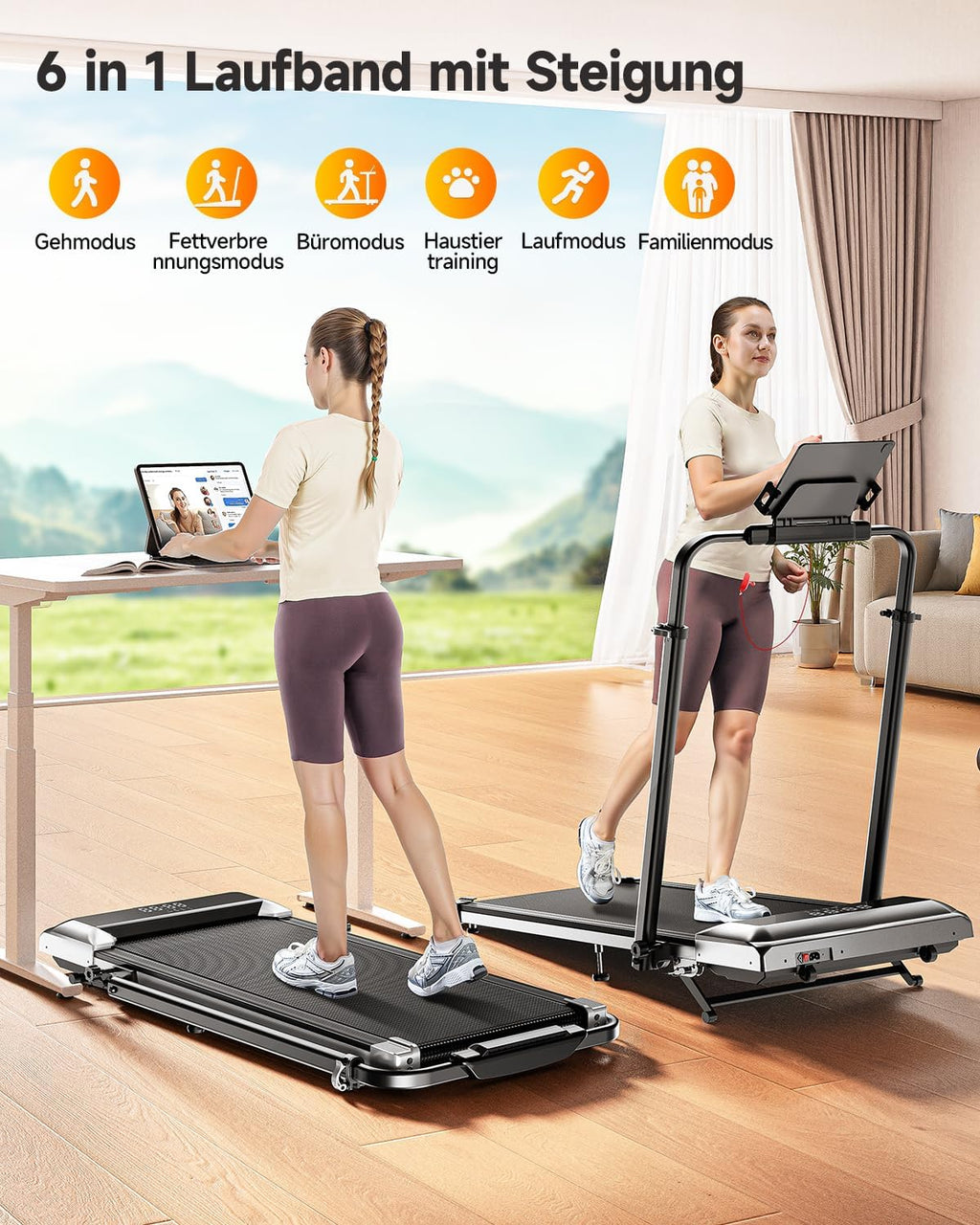 Klappbares Laufband für Zuhause mit Steigung 1–12% TP2 12 km/h 2,5 HP Motor 130 kg Belastung LED Display Fernbedienung App