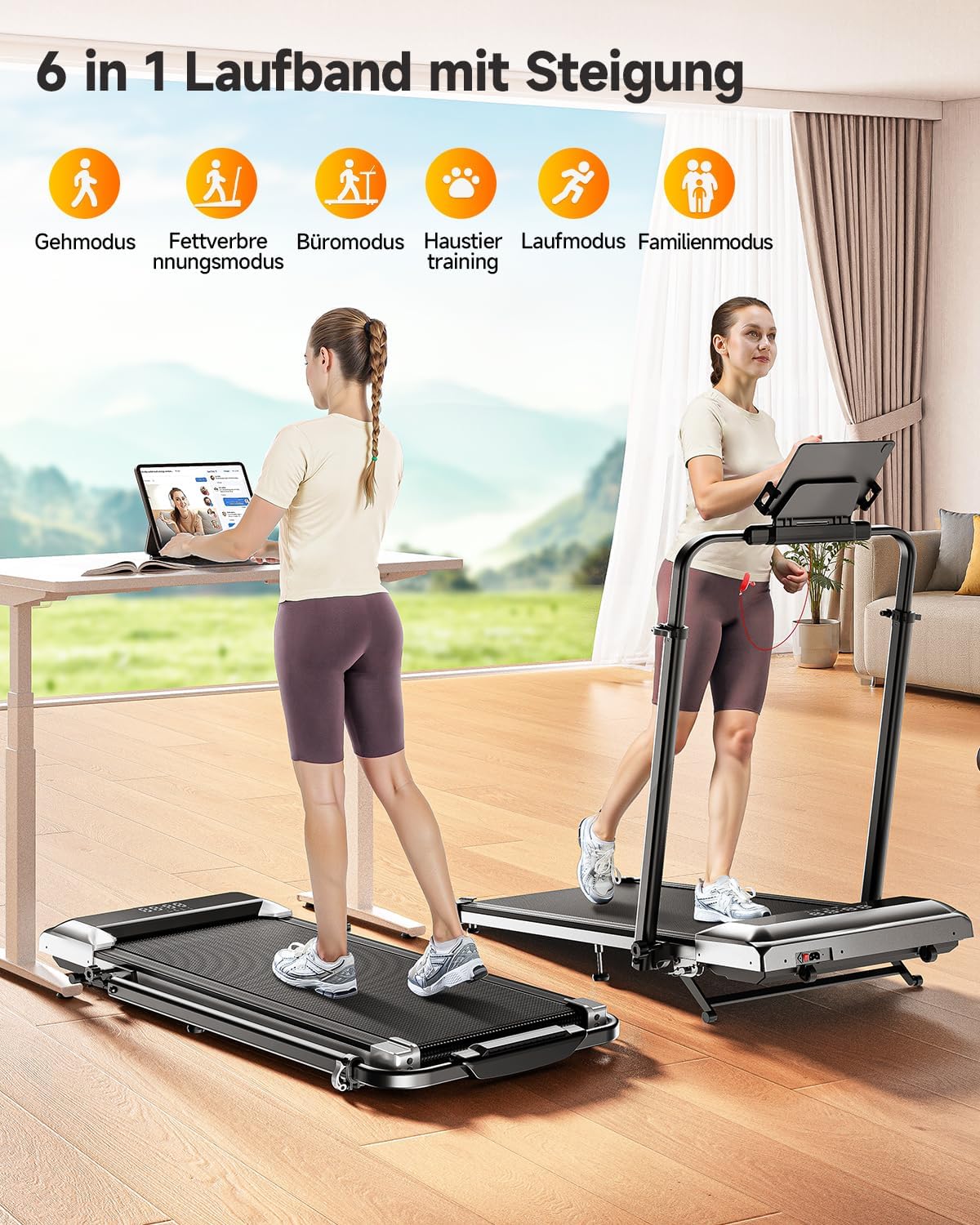 Klappbares Laufband für Zuhause mit Steigung 1–12% TP2 12 km/h 2,5 HP Motor 130 kg Belastung LED Display Fernbedienung App