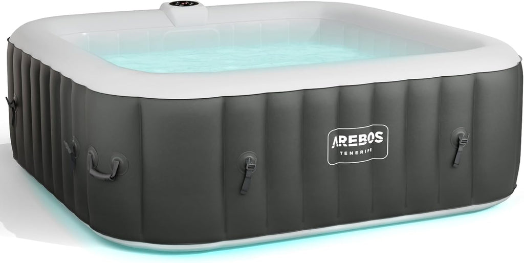 Spa Whirlpool Tenerife 185x185cm 910L 2400W mit 130 Massagedüsen LED-Beleuchtung und Abdeckung für 6 Personen
