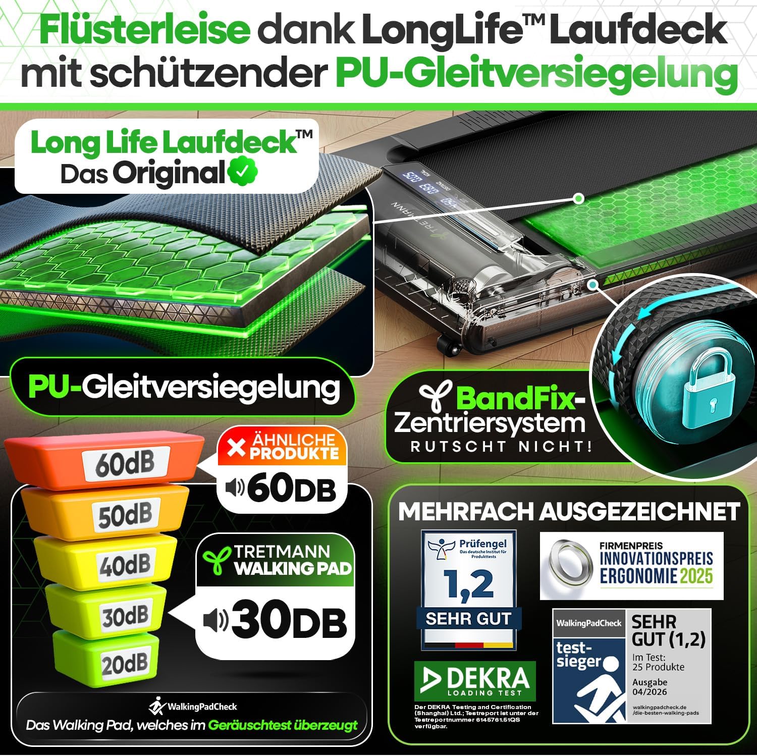 Walking Pad Pro Laufband klappbar mit 10 % Steigung 150 kg Tragkraft Bluetooth App 6 km/h