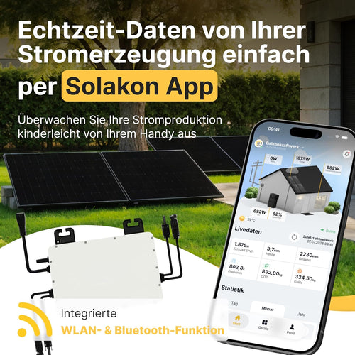 Balkonkraftwerk Solaranlage Komplettset 1000W 800W Wechselrichter 2x500W bifaziale Solarmodule 5m Anschlusskabel ohne Halterung