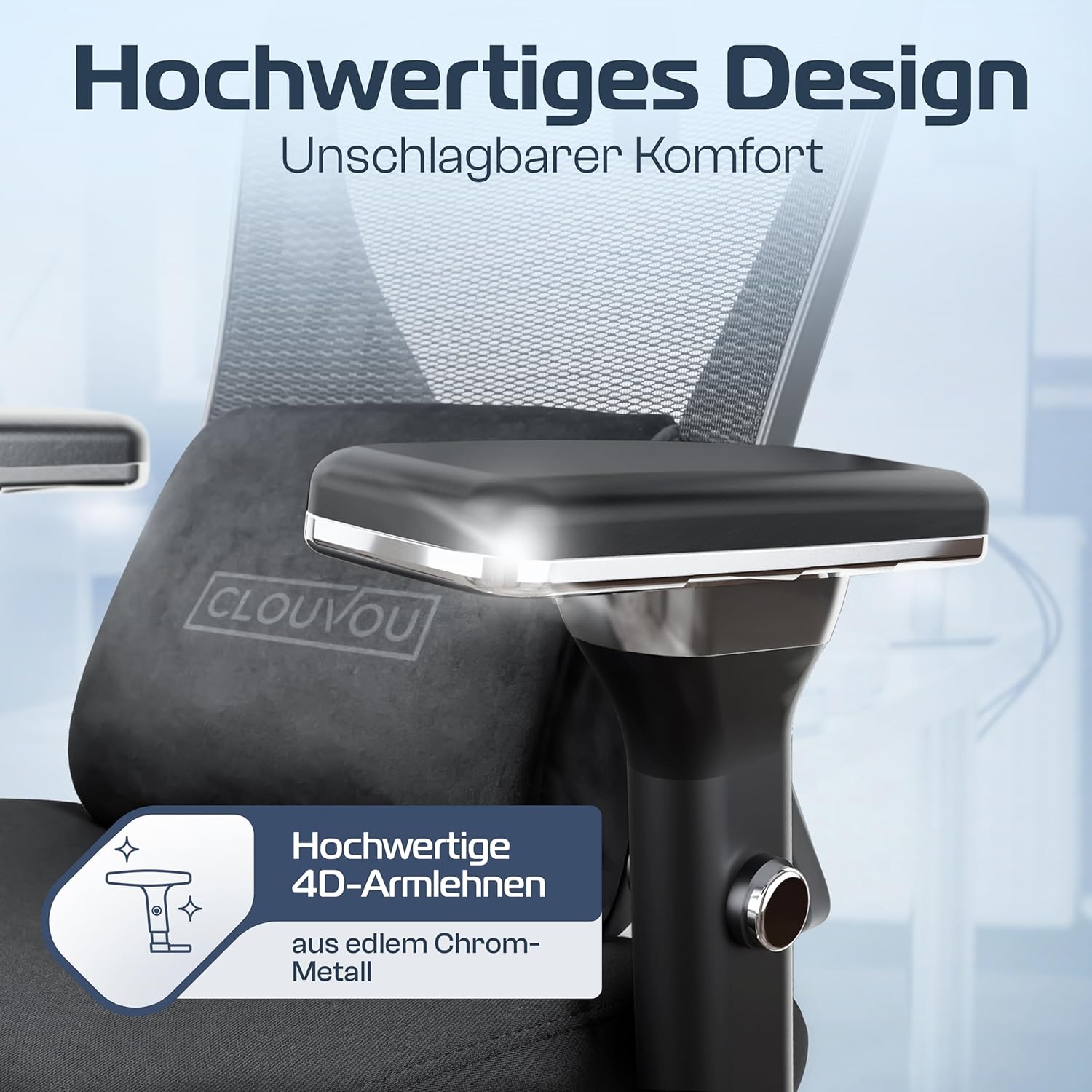 Ergonomischer Bürostuhl Drehstuhl CS BLK 150 kg 4D Armlehnen Lendenstütze Kopfstütze Mesh 65x70x130 cm