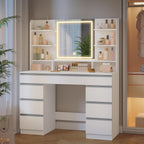 Schminktisch mit LED Spiegel DT41903W 108 x 40 x 140 cm 9 Schubladen 3 Lichtfarben mit Stauraum