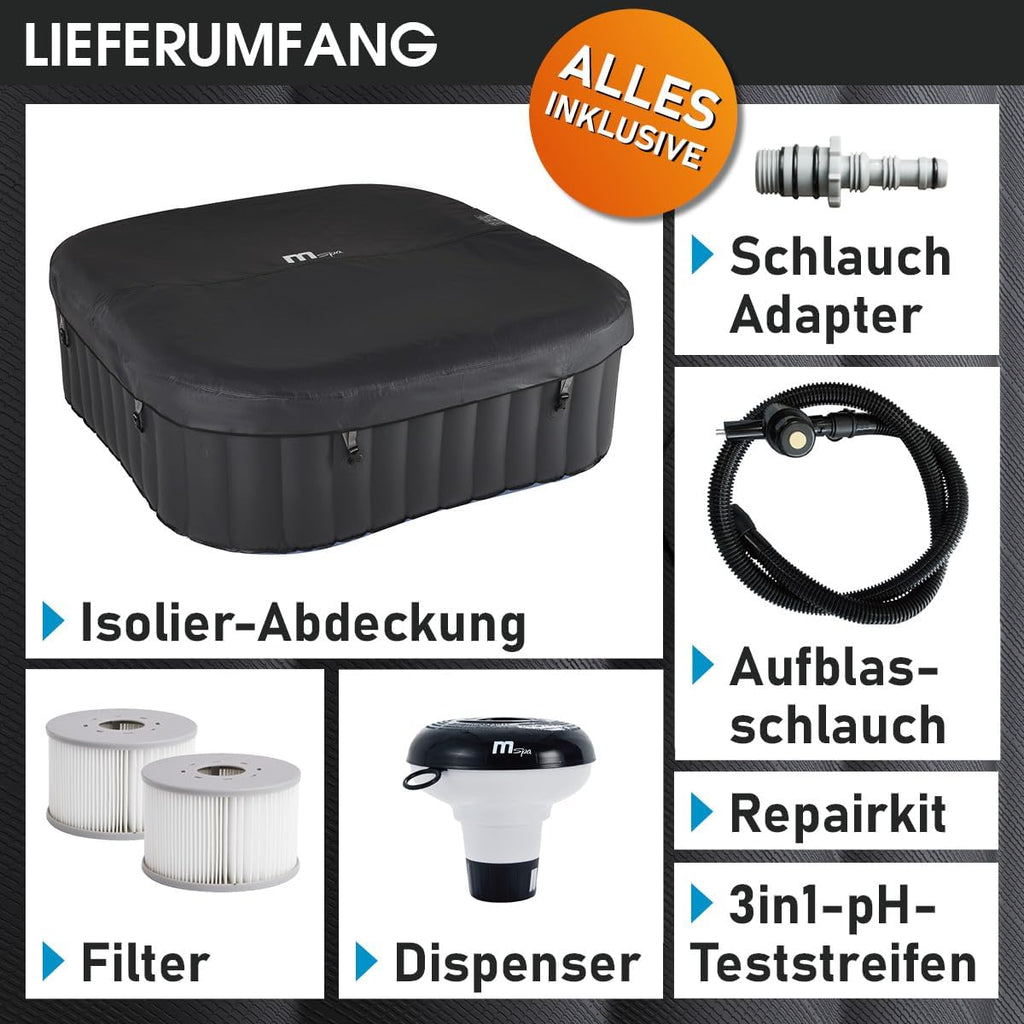 Aufblasbarer Whirlpool 6 Personen 185x185cm Tekapo C-TE062 132 Massagedüsen Spa Pool mit Heizung und Energiespar Timer
