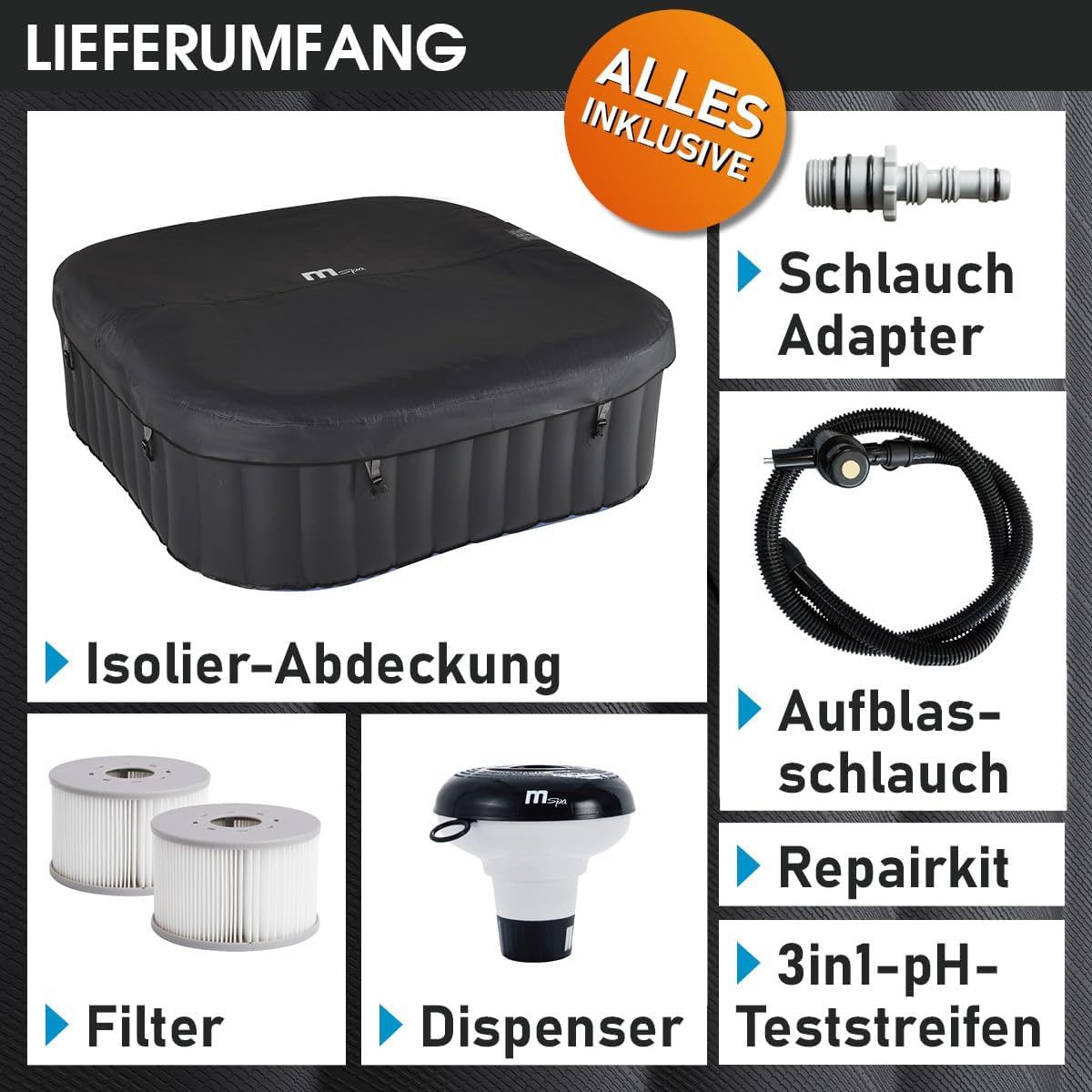 Aufblasbarer Whirlpool 6 Personen 185x185cm Tekapo C-TE062 132 Massagedüsen Spa Pool mit Heizung und Energiespar Timer