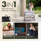 Baby Beistellbett 3in1 KUNU-Bett-02 höhenverstellbar 93x58 cm mit Rollen Stubenwagen Reisebett mit Matratze und Tasche