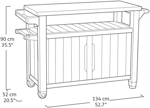 BBQ Beistelltisch XL mit Edelstahl-Arbeitsplatte 134 x 51,7 x 89,6 cm Wetterfest 298 L Stauraum