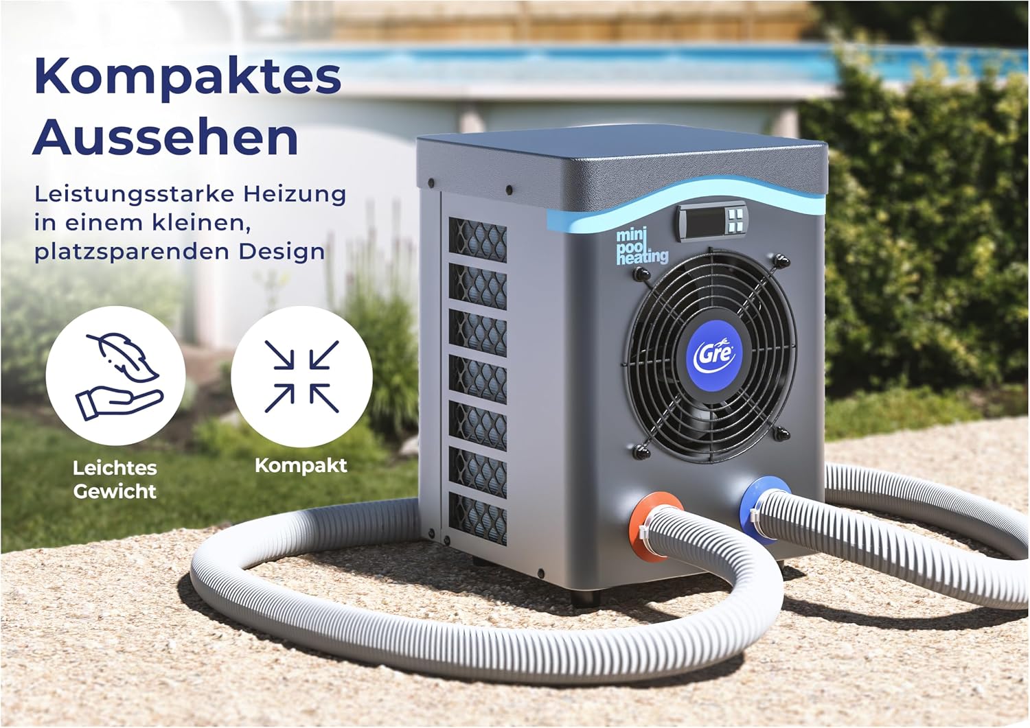 Pool-Wärmepumpe HPM20 20 m³ Poolheizung 230 V R32 Kältemittel 32/38 mm Schlauchanschluss