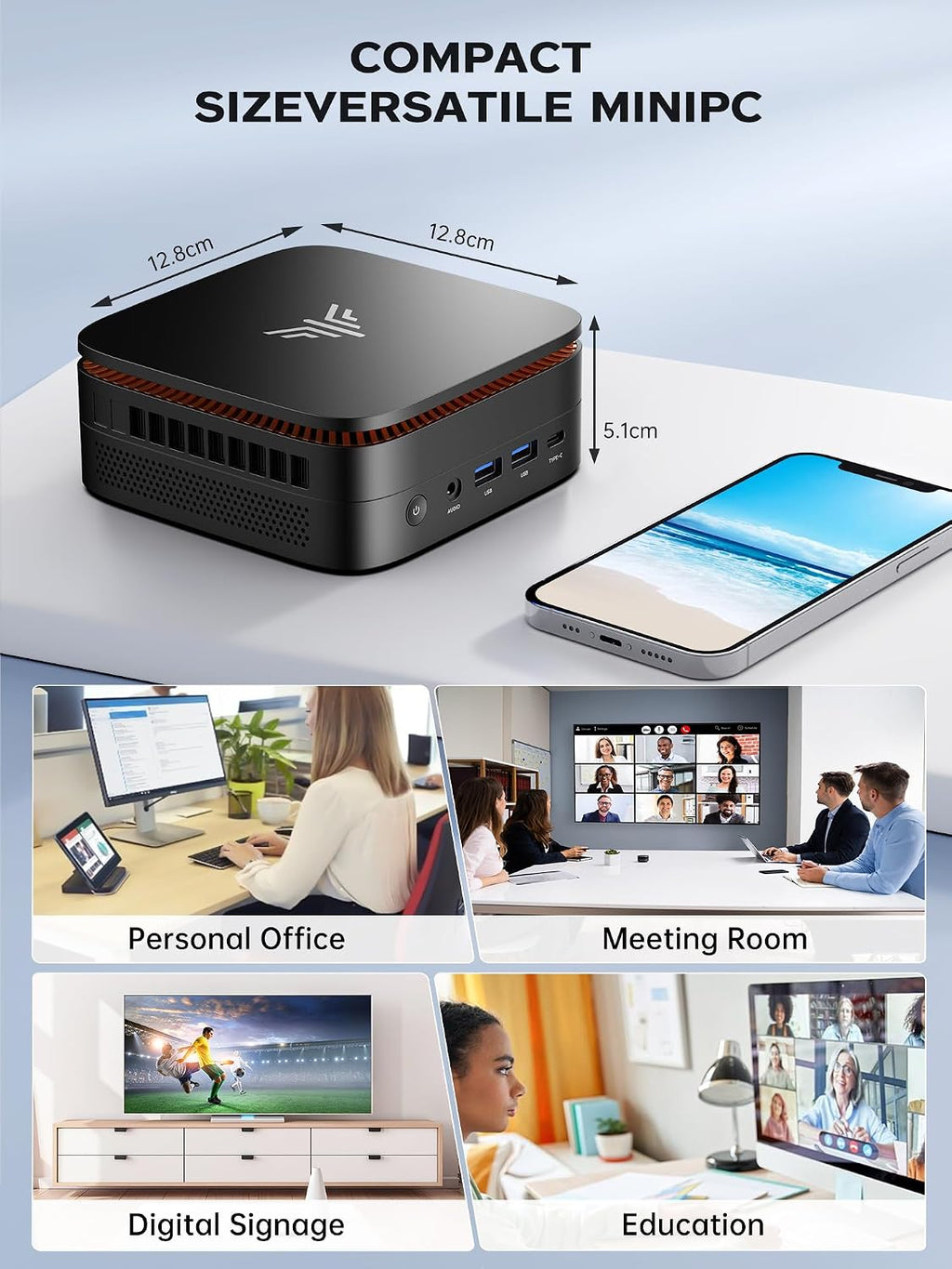 Mini PC AMD Ryzen R2544 Windows 11 Pro 8GB 256GB SSD 4K Triple Display WiFi 5 BT Gigabit LAN AK1PRO