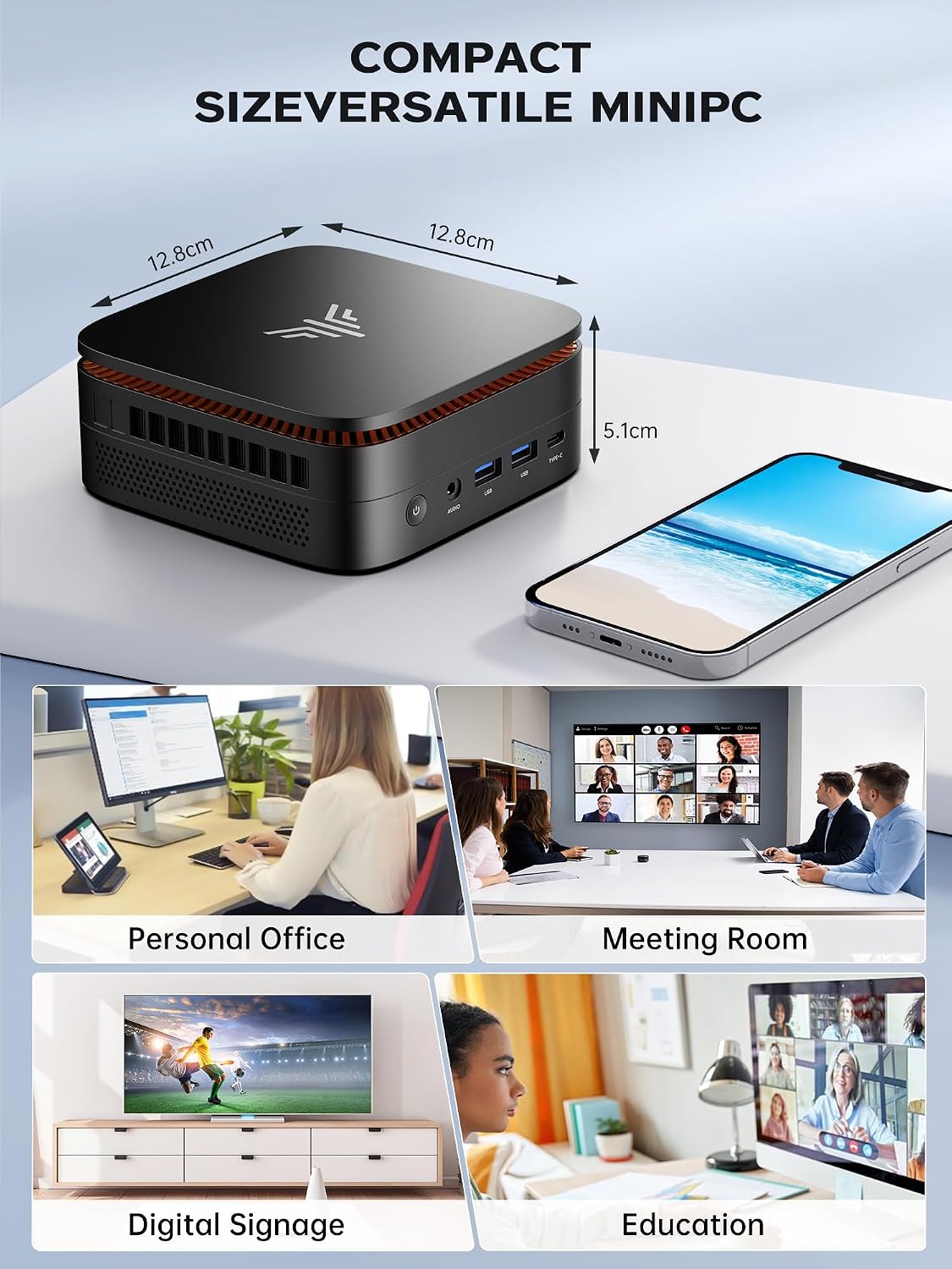 Mini PC AMD Ryzen R2544 Windows 11 Pro 8GB 256GB SSD 4K Triple Display WiFi 5 BT Gigabit LAN AK1PRO
