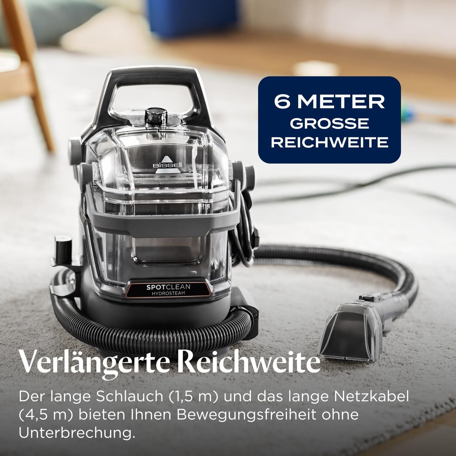 Polster- und Teppichreiniger Nasssauger mit Dampf HydroSteam 1000W Modell 3689N 1,9L Tank für Sofa Auto Teppich