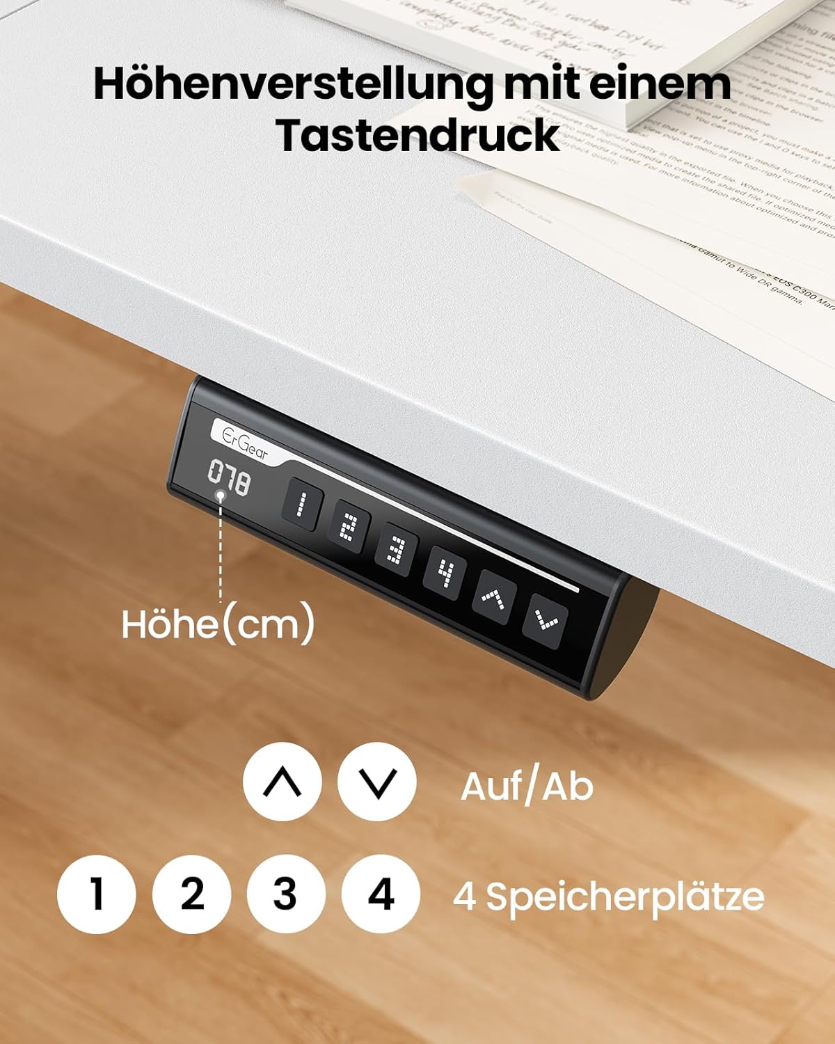 Elektrischer Höhenverstellbarer Schreibtisch EGESD88W 160x80 cm Memory Funktion 72-118 cm Stehschreibtisch Kabelmanagement