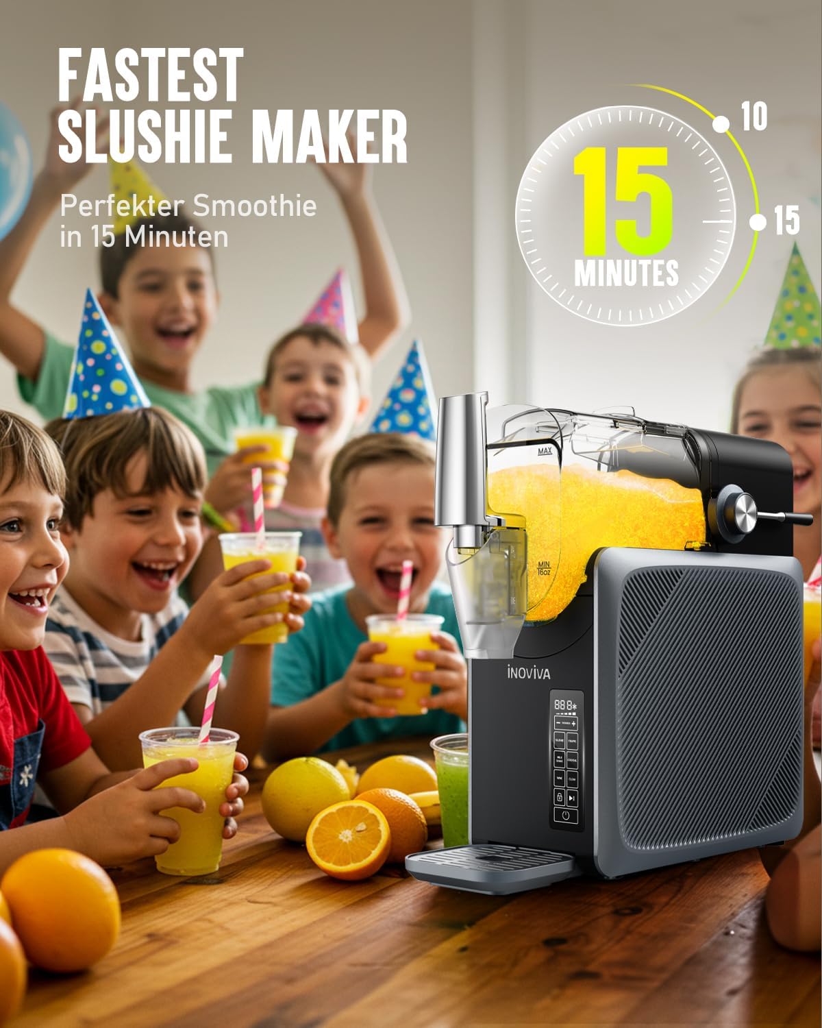 Slush Maschine für Slushies Milchshakes Frappés und gefrorene Cocktails S2.2 2,6L Automatisch mit Selbstreinigung und 5 Modi Grau