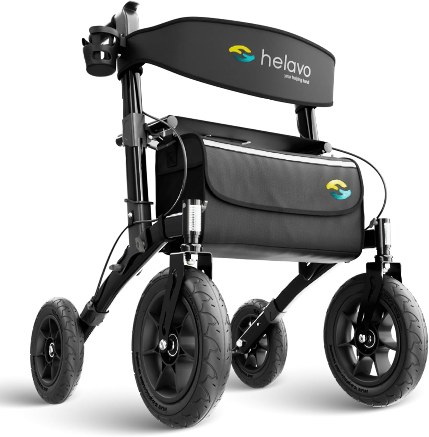 Outdoor Rollator mit Luftbereifung faltbar mit Sitz und Lehne 12/10 Zoll Räder Aluminium für Gelände Einsatz