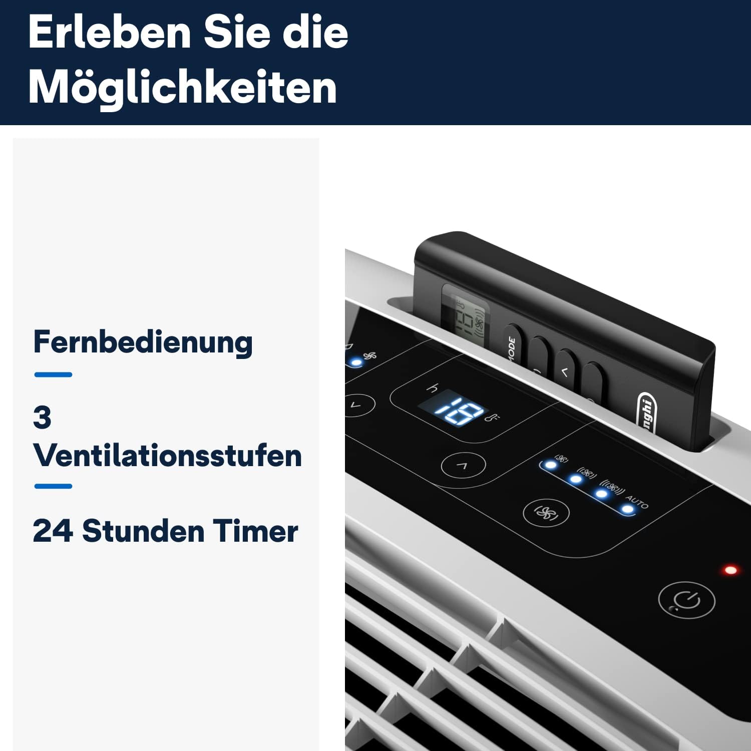Mobile Klimaanlage PAC EM82 2,4 kW 9400 BTU mit Entfeuchter 24 h Timer 63 dB und Abluftschlauch