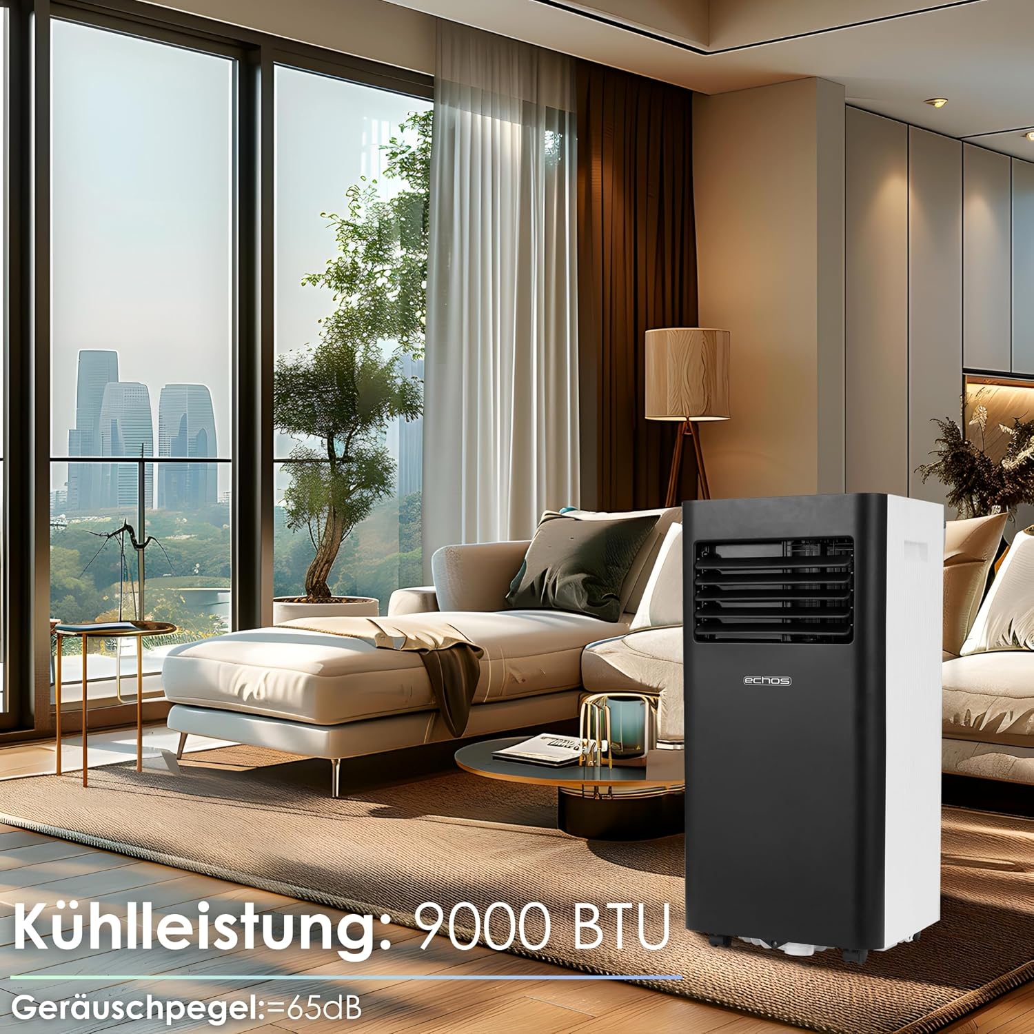 Mobile Klimaanlage 9000 BTU WLAN 3-in-1 mit Entfeuchter und Ventilator für Räume bis 35 m² inkl. Abluftschlauch Fensterkit Fernbedienung