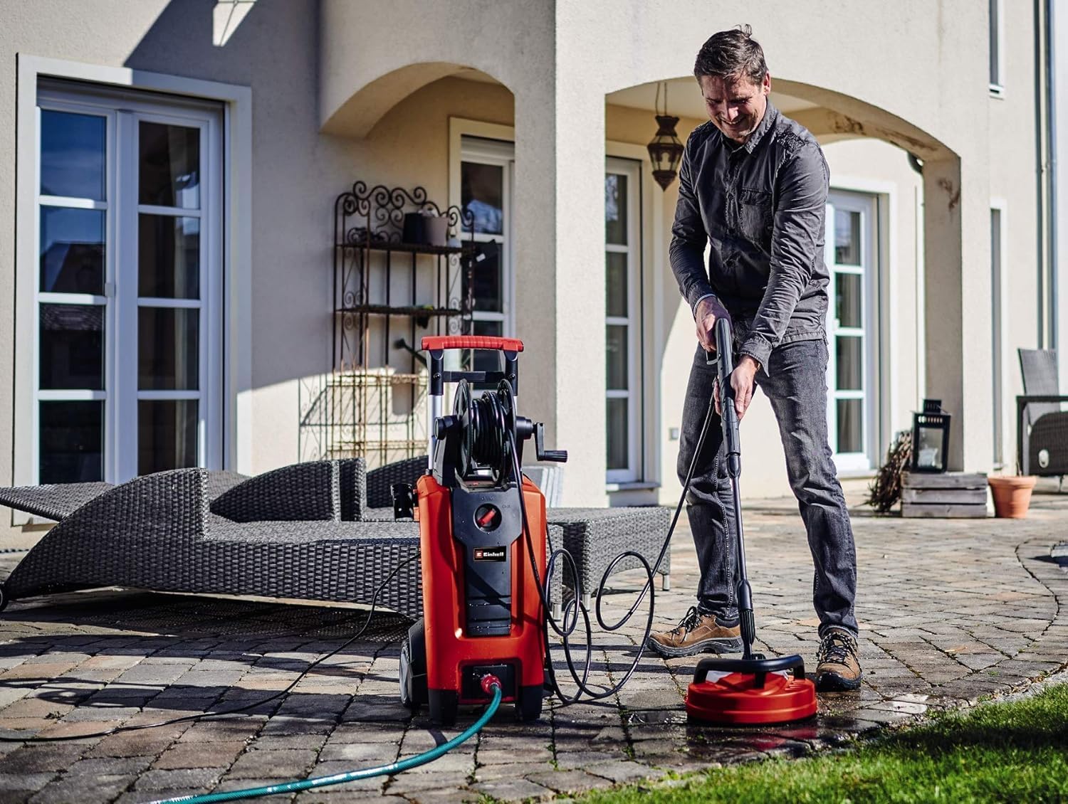Hochdruckreiniger TE-HP 170 2300 W 170 bar 440 l/h mit 10 m Schlauch Terrassenreiniger Pistole Lanze Düsen Bürste & Sprühmittelbehälter