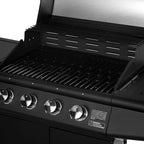 Gasgrill Grillwagen 4+1 Brenner RED 4 Hauptbrenner 1 Seitenkocher Edelstahl Grillfläche 61x42cm freistehend Schwarz