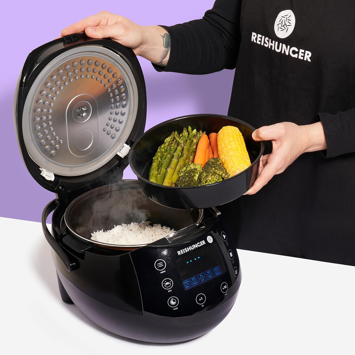 Digitaler Reiskocher und Dampfgarer Multikocher 1,5 L 12 Programme Warmhaltefunktion Timer Keramik Innentopf