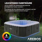 Spa Whirlpool Tenerife 185x185cm 910L 2400W mit 130 Massagedüsen LED-Beleuchtung und Abdeckung für 6 Personen