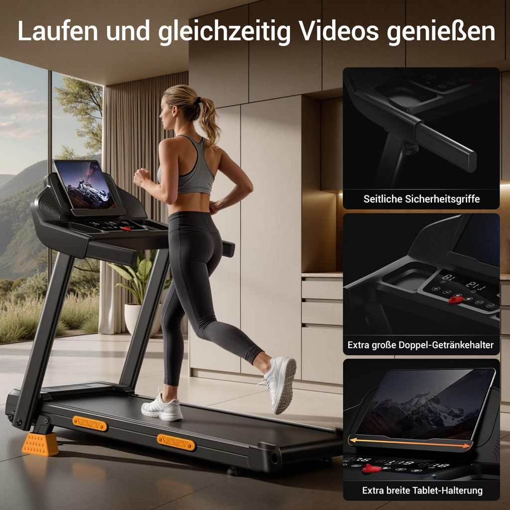 Laufband klappbar mit Steigung SF20 12 kmh 3 PS Motor 15 Prozent Neigung 136 kg Tragkraft LED Anzeige