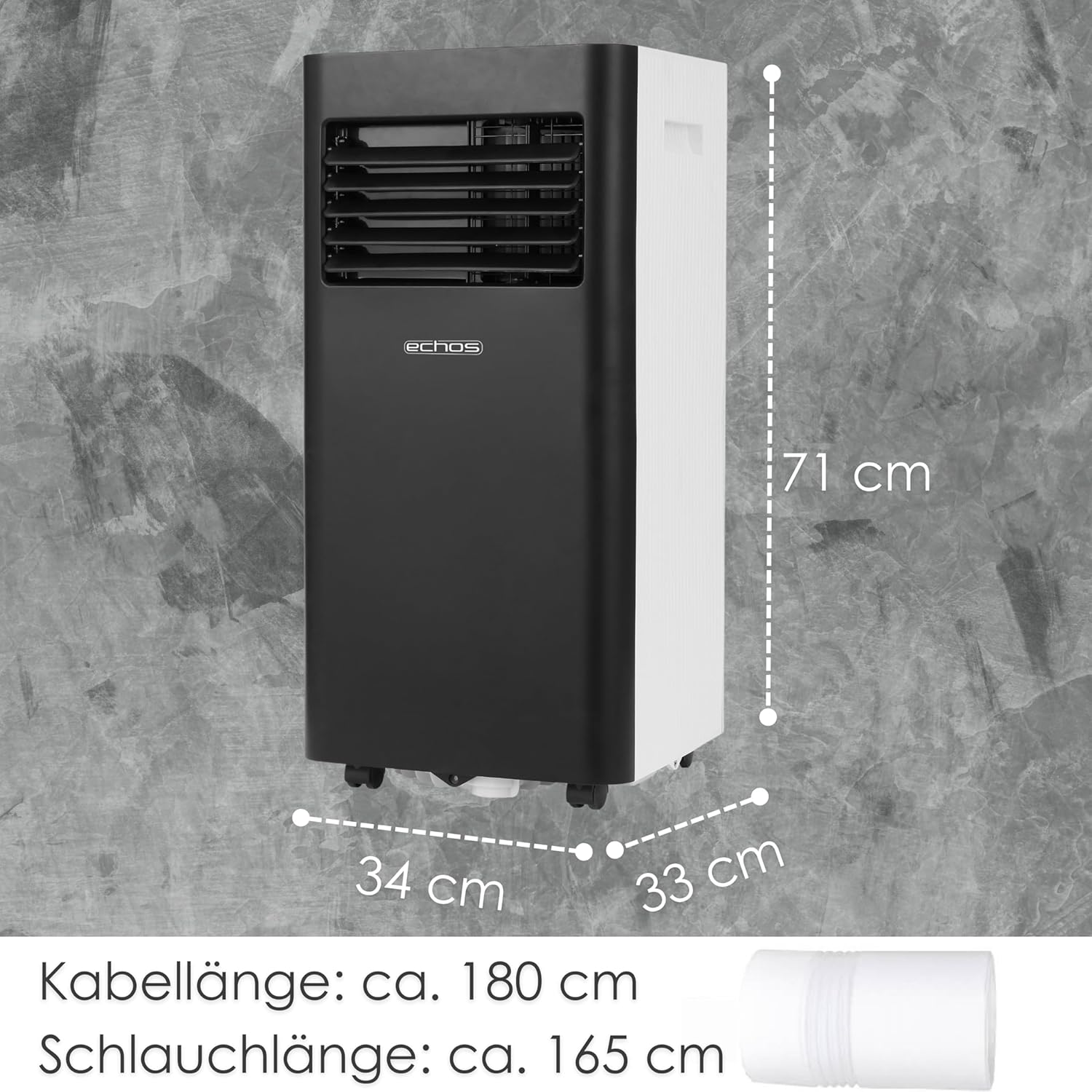 Mobile Klimaanlage 9000 BTU WLAN 3-in-1 mit Entfeuchter und Ventilator für Räume bis 35 m² inkl. Abluftschlauch Fensterkit Fernbedienung