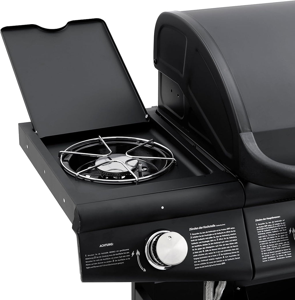 Gasgrill Grillwagen 4+1 Brenner RED 4 Hauptbrenner 1 Seitenkocher Edelstahl Grillfläche 61x42cm freistehend Schwarz