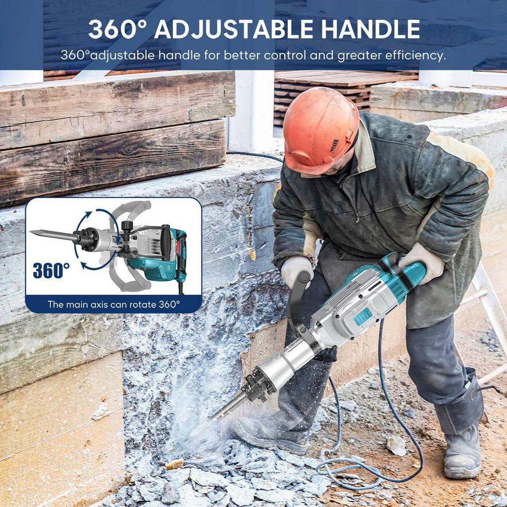 Abbruchhammer SDS-Hex 1700 W 65 J Z1G-DS-107HC Beton Stemmhammer mit Meißel Set und Transportkoffer