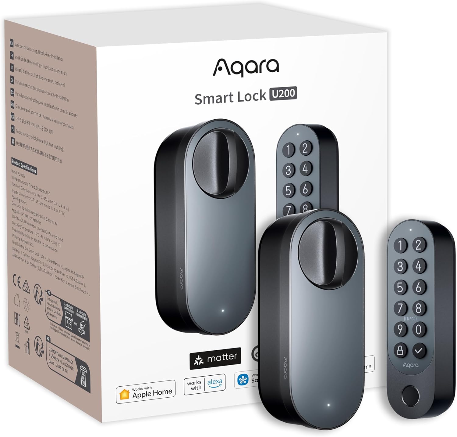 Smart Türschloss U200 mit Fingerabdruck Keypad Matter over Thread und Home Key Kompatibilität Schwarz