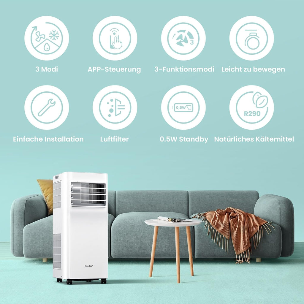 Mobile Klimaanlage Breezy Cool Pro 2.6 9000 BTU 2,6 kW Kühlen Ventilieren Entfeuchten App 33㎡
