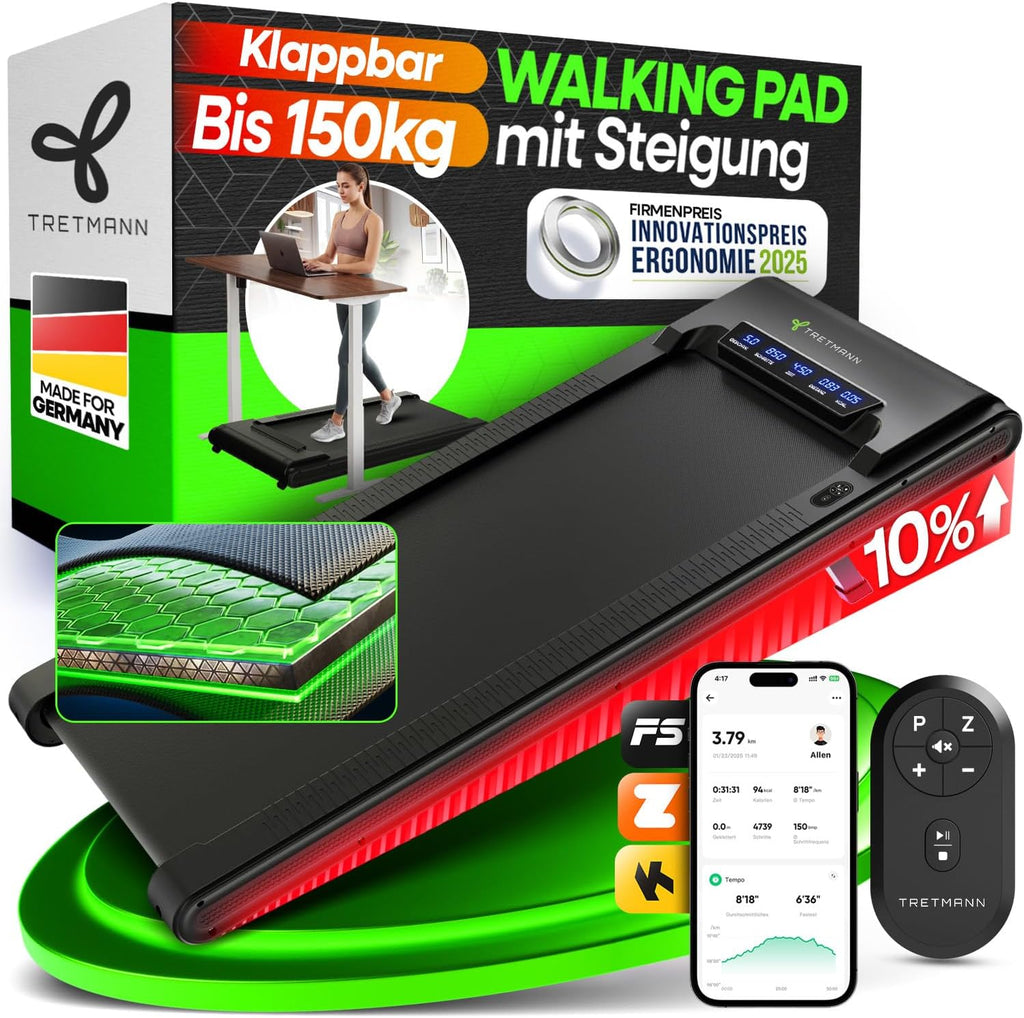 Walking Pad Pro Laufband klappbar mit 10 % Steigung 150 kg Tragkraft Bluetooth App 6 km/h