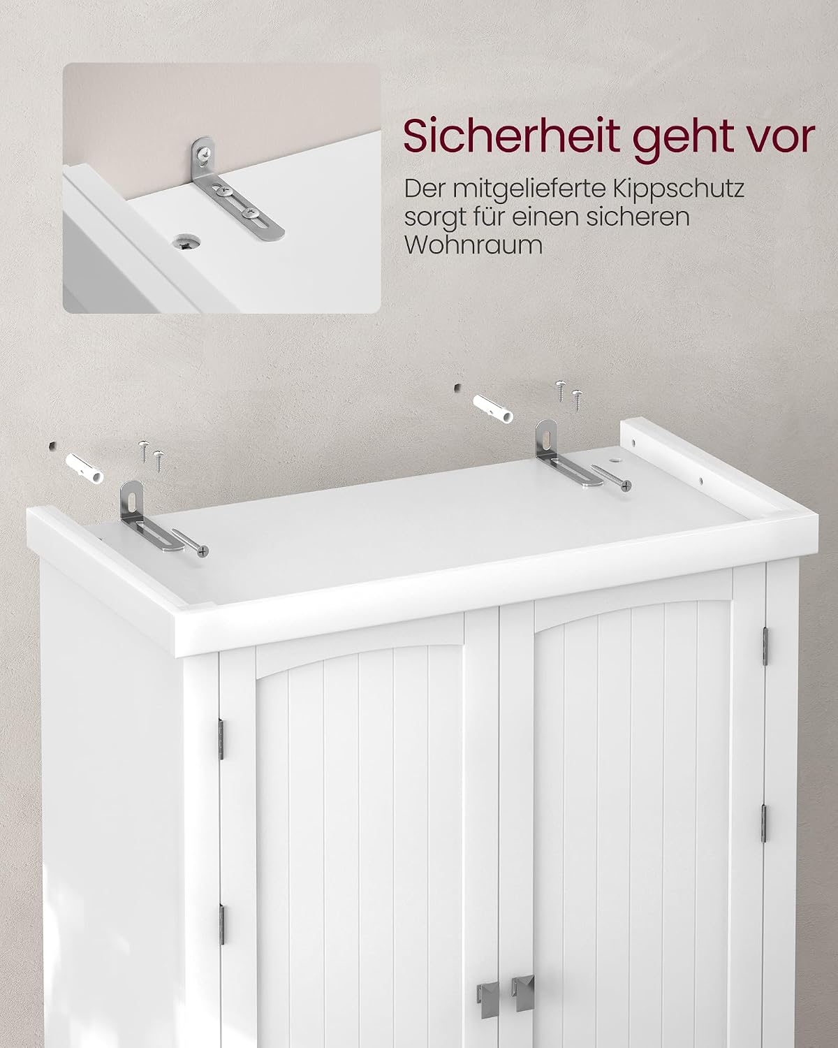 Küchenschrank Hochschrank mit verstellbaren Ablagen und Schublade Vitrinenschrank BBC561W21 40 x 76 x 182,1 cm Weiß