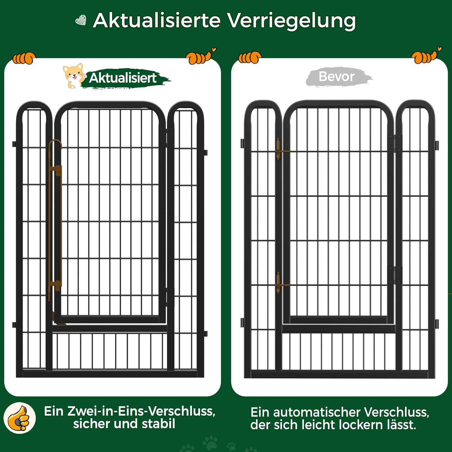 Welpenauslauf Metall 16-teilig 100 cm hoch 2 Türen Faltbar mit automatischer Verriegelung schwarz