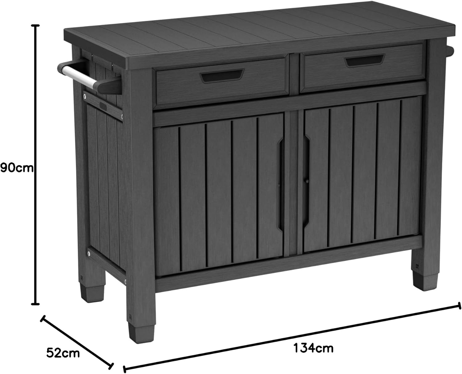Grilltisch Beistelltisch XXL 22634 124x52x90 cm Kunstharz Holzoptik Outdoor Servicetisch mit Stauraum 2 Schubladen