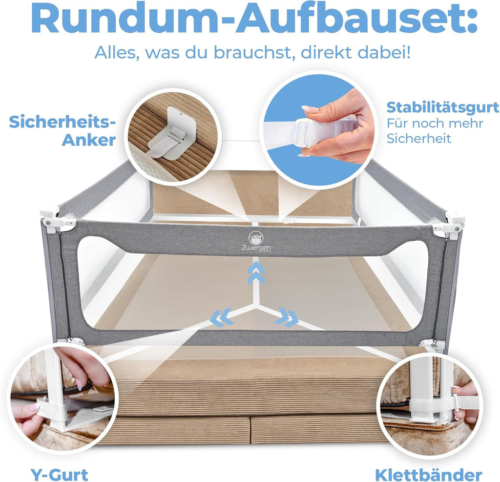 Rausfallschutz Bettgitter Set PS_1313 für Boxspringbett und Familienbett 180x200 cm 3 Bettgitter mit Zwischenraumschutz