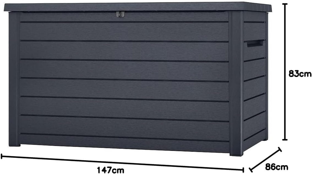 Auflagenbox Goliath XXL 870L Kunststoff Kissenbox 147x86x83 cm wasserdicht mit Belüftung Deckel 50 kg belastbar