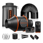 100mm Rohrventilator Abluftset mit Aktivkohlefilter Temperatur Feuchtigkeitssensor 350m³/h Growbox Set
