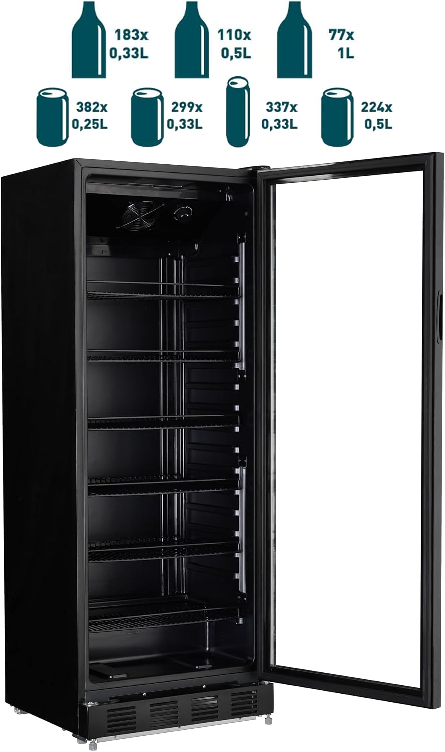Getränkekühlschrank GSC4280B 280L Glas Tür belüftete Kühlung 6 verstellbare Regale Schloss Schwarz freistehend