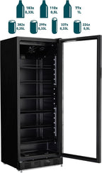 Getränkekühlschrank GSC4280B 280L Glas Tür belüftete Kühlung 6 verstellbare Regale Schloss Schwarz freistehend