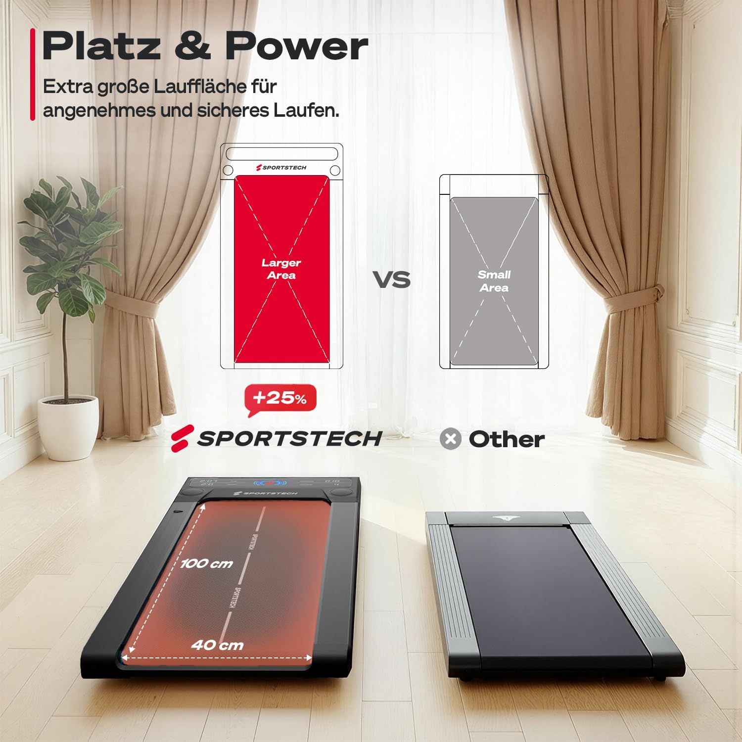 Walking Pad Laufband klappbar sWalk 8 km/h 7,5% Steigung bis 120 kg LCD Display App