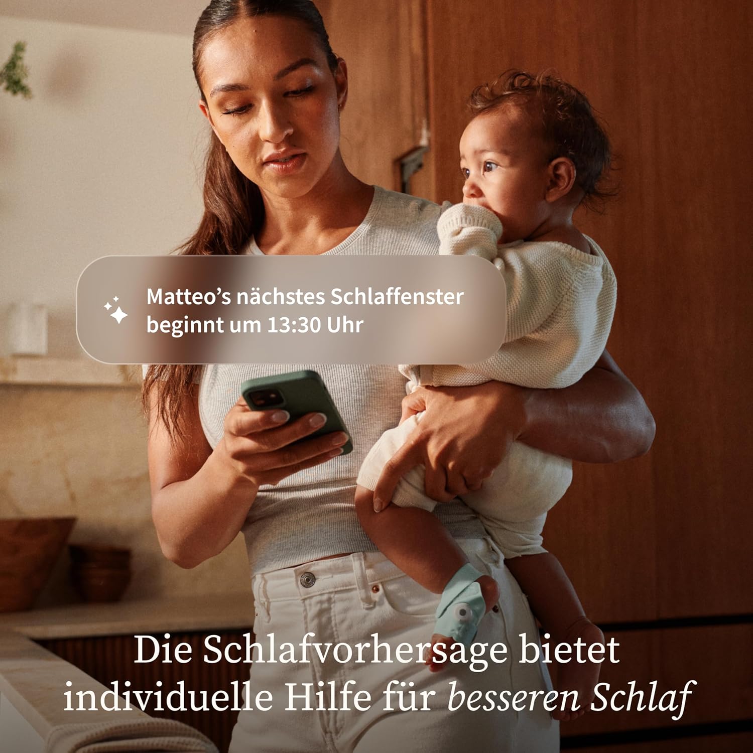 Baby Schlafsensor mit App Überwachung 0–18 Monate Smart Baby Monitor System Schlaftracking Benachrichtigungen Bedtime Blue