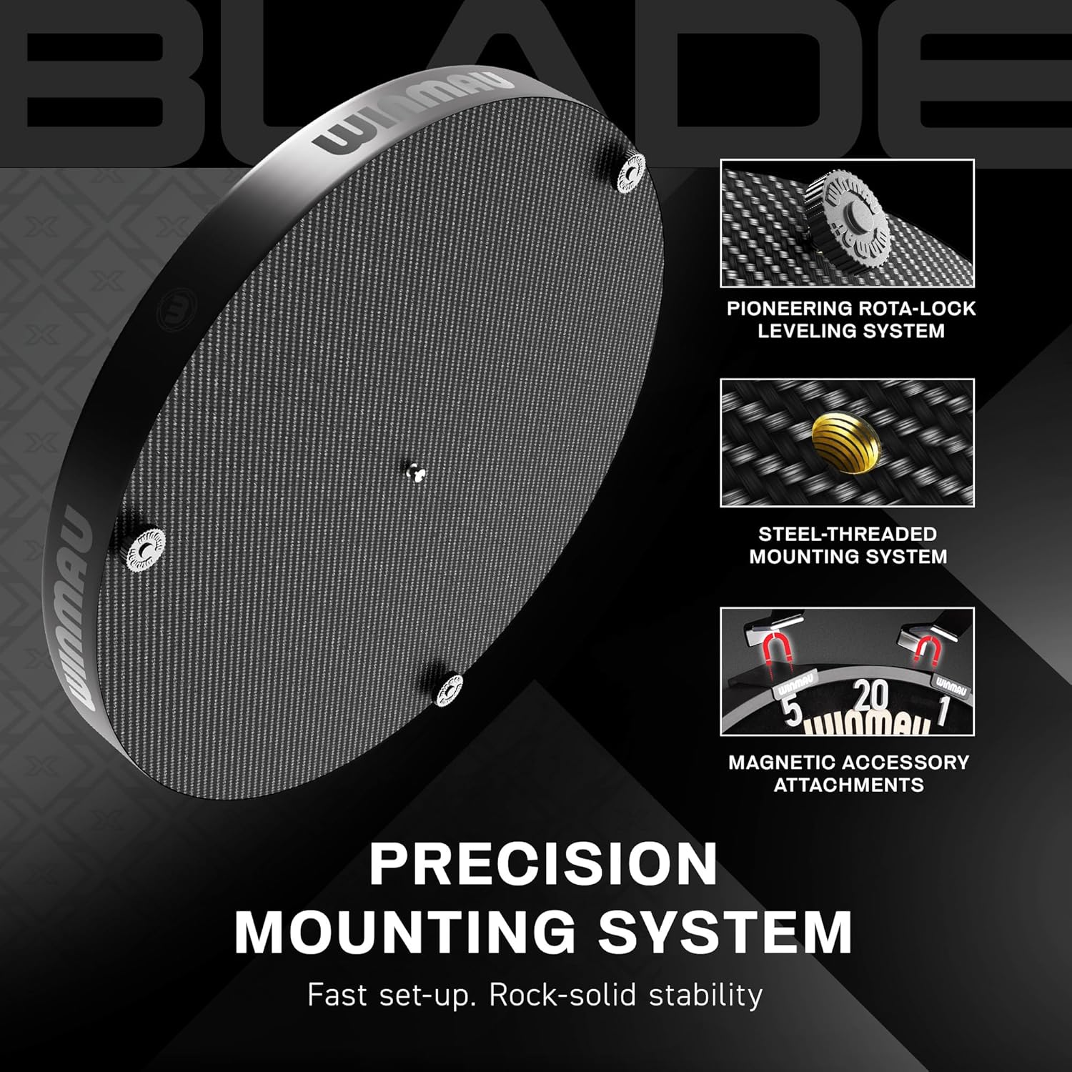 Steeldartscheibe Blade X Pro Core 3061 aus Sisal 48 x 48 cm mit Rota-Lock Montage Flights und Case
