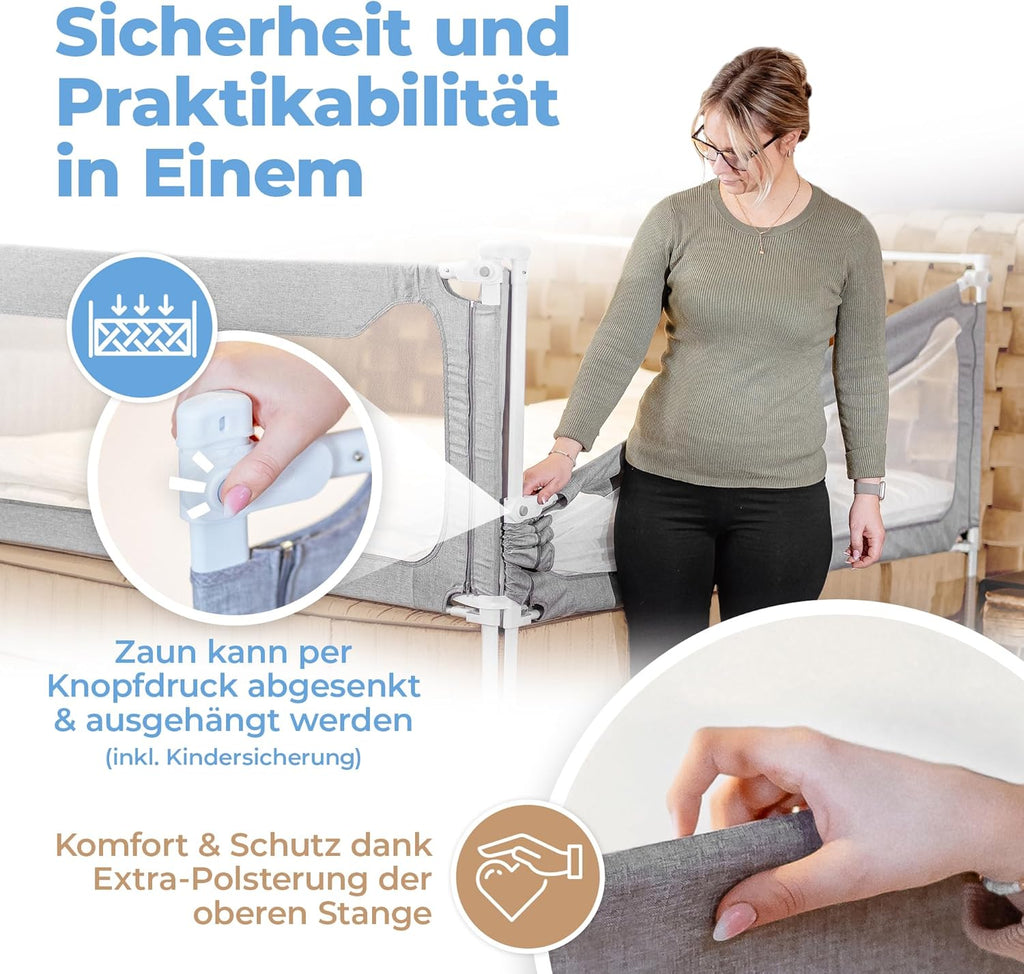 Rausfallschutz Bettgitter Set PS_1313 für Boxspringbett und Familienbett 180x200 cm 3 Bettgitter mit Zwischenraumschutz
