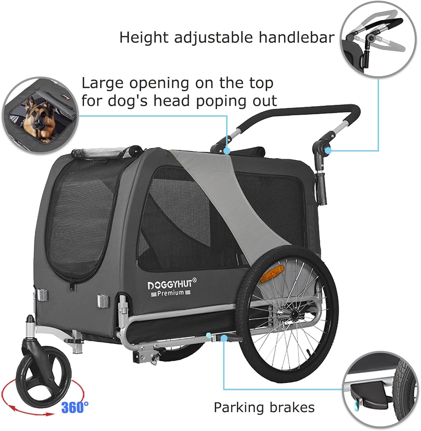 Hundefahrradanhänger 2 in 1 Jogger bis 45 kg faltbar mit 90 x 56 x 63 cm Kabine