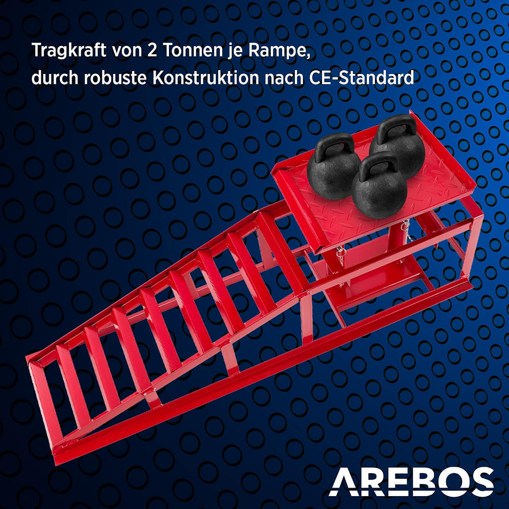 Hydraulische Auffahrrampe mit Wagenheber Hebeplattform 2 t Tragfähigkeit höhenverstellbar für PKW und Kleintransporter