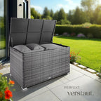 Garten Aufbewahrungsbox 404245 aus Polyrattan und Aluminium 750 L wetterfest UV-beständig 145 x 82,5 x 79,5 cm mit Gasdruckfedern