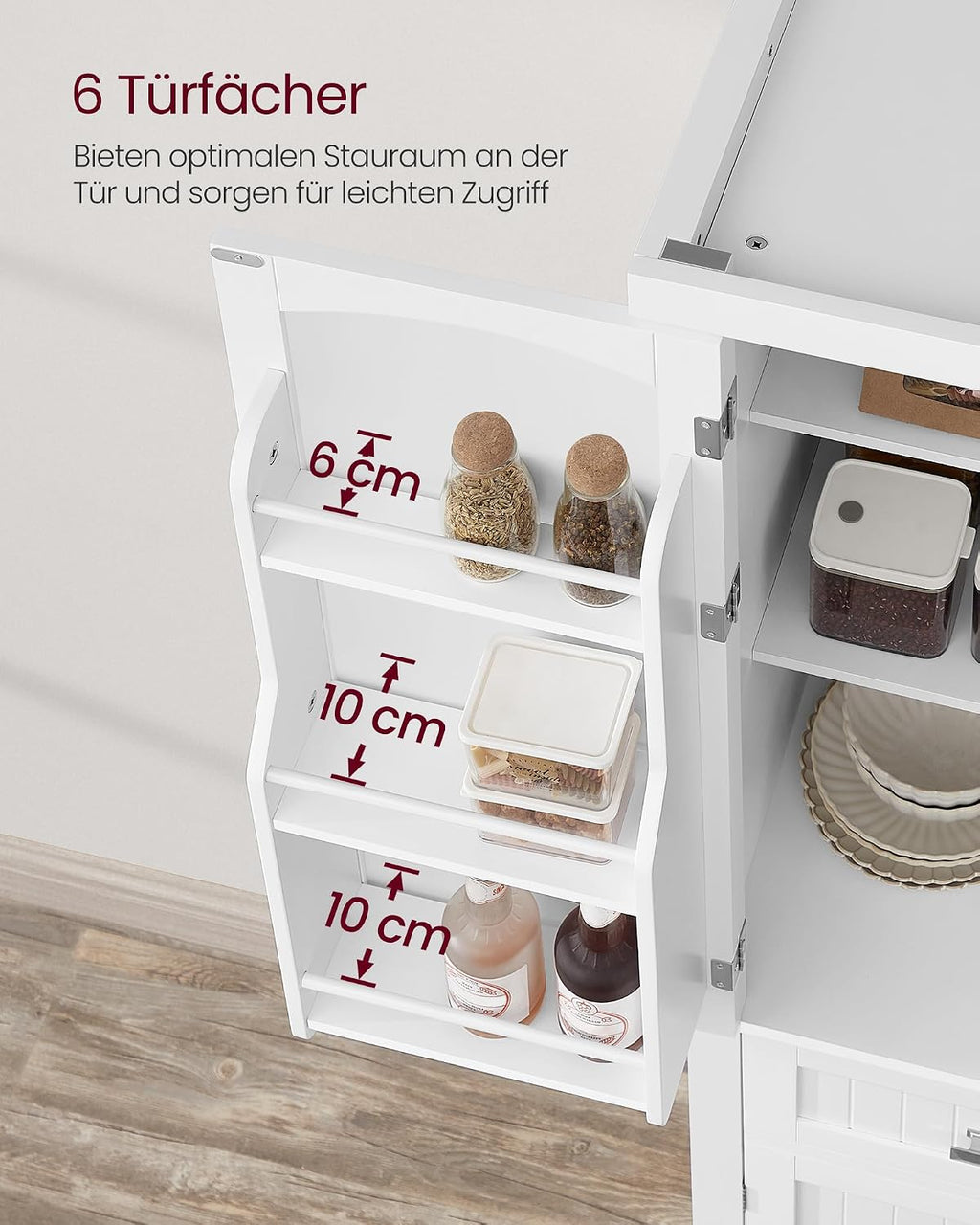 Küchenschrank Hochschrank mit verstellbaren Ablagen und Schublade Vitrinenschrank BBC561W21 40 x 76 x 182,1 cm Weiß