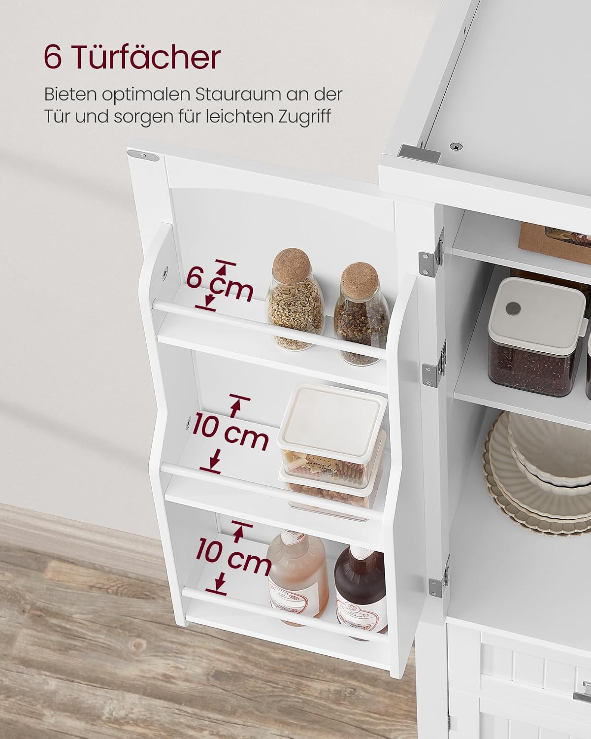 Küchenschrank Hochschrank mit verstellbaren Ablagen und Schublade Vitrinenschrank BBC561W21 40 x 76 x 182,1 cm Weiß